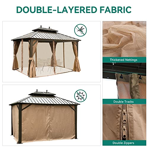 YITAHOME 10x12ft Hardtop Gazebo with Nettings and Curtains Bronze