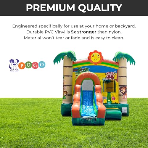 Pogo Bounce House Inflatable Jungle Castle with Slide Tropical Smiley Face