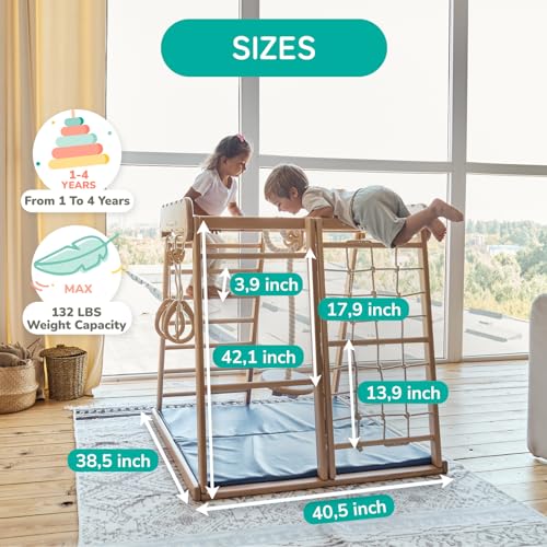Wood And Hearts Indoor Climbing Gym for Kids 1-4 Blue