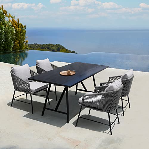 Armen Living Koala and Calica 5 Piece Dining Set Dark Eucalyptus and Grey Rope