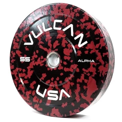 VULCAN 160 lb Alpha Bumper Plate Set Yellow Fleck Green Fleck Grey Fleck