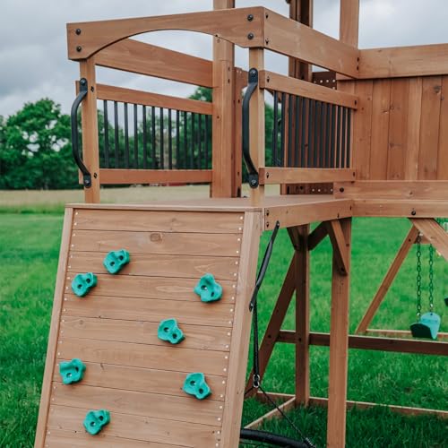Backyard Discovery Sterling Point Cedar Swing Set with Green Wave Slide & Climbing Wall