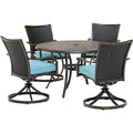 Hanover 5-Piece Outdoor Patio Dining Set for 4 with Cushioned Wicker Rocker Chairs and 48" Round Table Blue