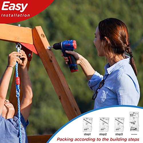 DOLPHIN PLAYGROUND T Wooden Swing Set with Slide and Climbing Wall, Outdoor Playset for Kids, Ages 2-9, Wood