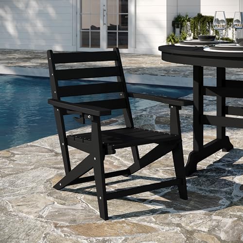 BizChair Commercial 5 Piece Adirondack Dining Set with 48" Round Table and 4 Cupholder Chairs Black