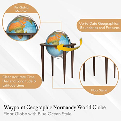 Waypoint Geographic Normandy Globe 16” Decorative Floor Globe Blue
