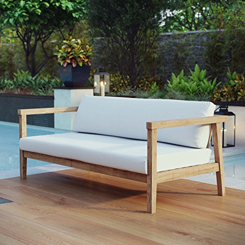 Modway Bayport Teak Wood Outdoor Patio Loveseat Natural White