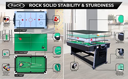 RACK Triad 7-Foot 3-in-1 Multi Game Swivel Billiard/Pool Table Green Felt With Black Body