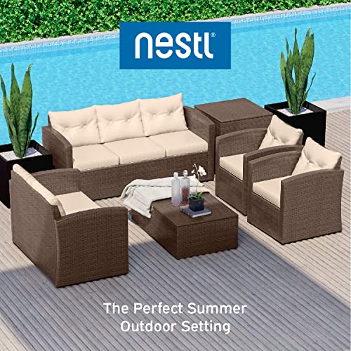 Nestl 6-Piece Patio Furniture Set with Storage Box, Brown Wicker/Beige Cushions