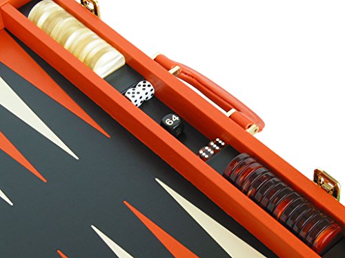 Zaza & Sacci Leather Backgammon Set 20" Orange