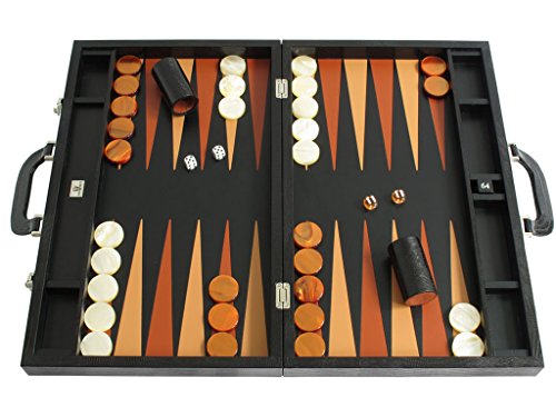Zaza & Sacci Leather Backgammon Board Set 23" Large Attache Case Black Lizard