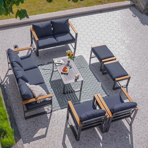 Sundale Outdoor 7-Piece Aluminum Patio Furniture Set with Cushions Blue