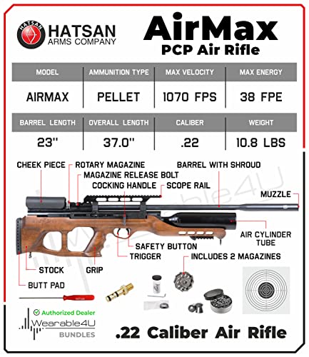 Hatsan AirMax .22 Cal Air Rifle Bundle with 250ct Pellets and 100 Paper Targets Black