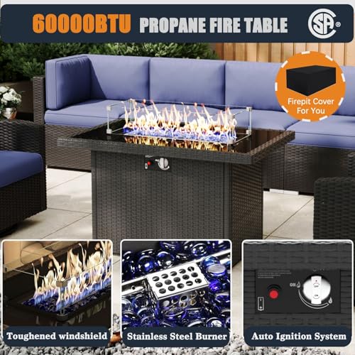 KHOLH 12-Piece Outdoor Patio Furniture Set with Fire Pit Table, Navy