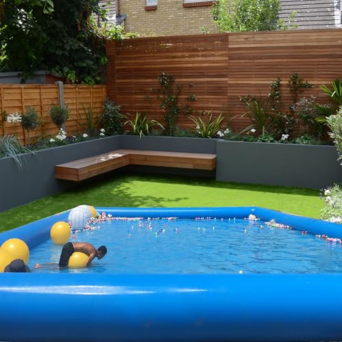 HQHAOTWU Inflatable Family Swimming Pool 6x6x0.65m with Blower Blue