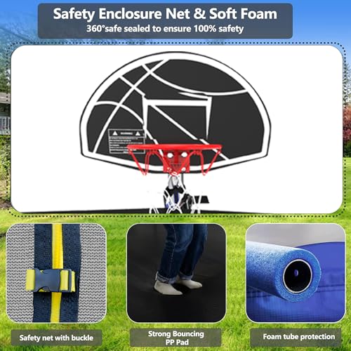 Lyromix 14FT Outdoor Trampoline with Basketball Hoop & Net Navy Blue