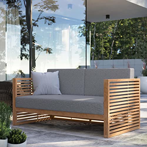 Modway Carlsbad Modern Teak Wood/Fabric Patio Loveseat Natural Gray