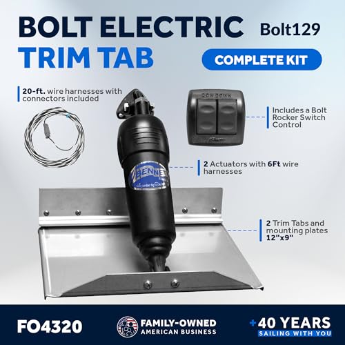 Bennett Marine Bolt Electric Trim Tab System 12" x 9" Black and Silver