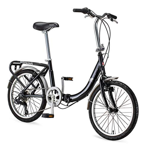 Schwinn Loop Adult Folding Bike 20-inch Wheels 7-Speed Drivetrain Rear Cargo Rack Carrying Bag Black