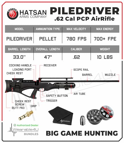 Wearable4U Hatsan Piledriver Bullpup .62 Cal PCP Air Rifle Bundle with Lens Cleaning Cloth and Slugs