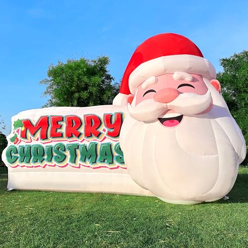 WARSUN 21x13Ft Giant Inflatable Santa Claus with LED Light for Outdoor Christmas Decor Red & White & Green