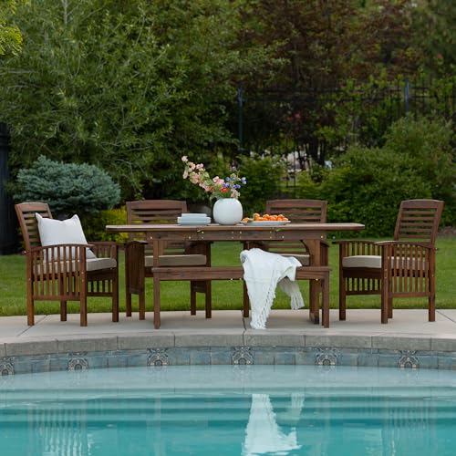 Walker Edison Maui Modern 6-Piece Solid Acacia Wood Outdoor Dining Set Dark Brown