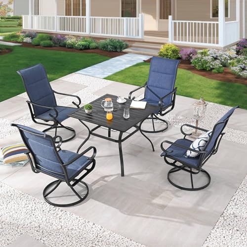 PatioFestival 5-Piece Metal Outdoor Dining Set with Swivel Rocker Chairs Blue
