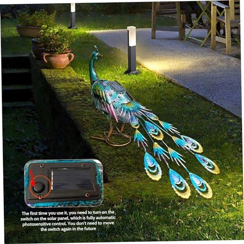 GeRRiT Metal Peacock Statue with Solar LED Lights 23.03x6.10x15.55inch