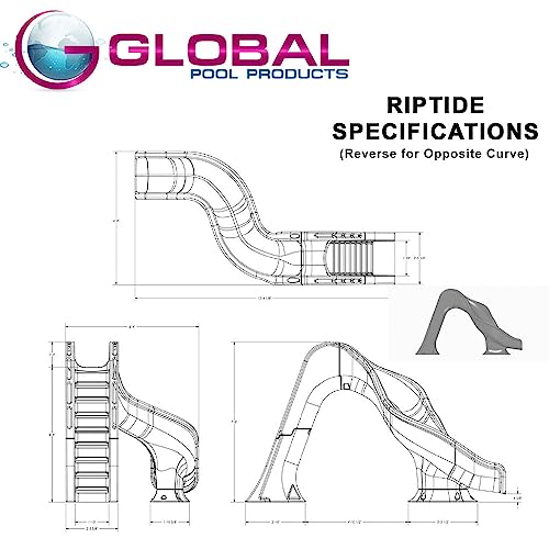 Global Pool Products RIP Tide Inground Swimming Pool Water Slide Deck Mounted Right Curve Turn Grey