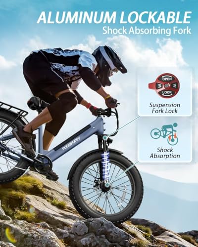 PUCKIPUPPY Electric Bike 960W 48V 15AH 28MPH 26" Fat Tire Grayish Blue