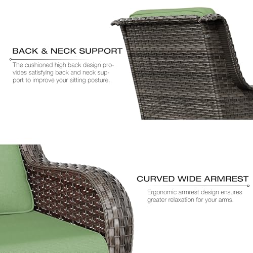 Joyside 6-Piece Wicker Patio Furniture Set with Sofa, Rocker Chairs, Ottomans, and Side Table Green