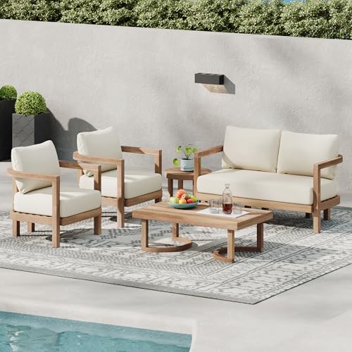 Merax 5-Piece Outdoor Acacia Wood Patio Furniture Set Beige