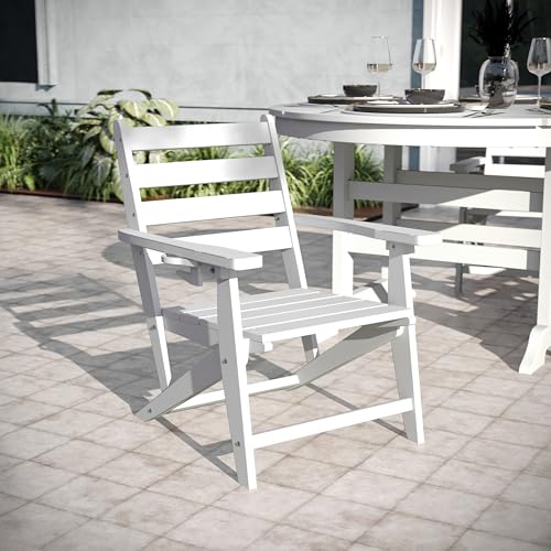 EMMA + OLIVER Arcata 5-Piece Indoor-Outdoor Adirondack Dining Set, 48" Round Table & 4 Chairs with Cupholders, White