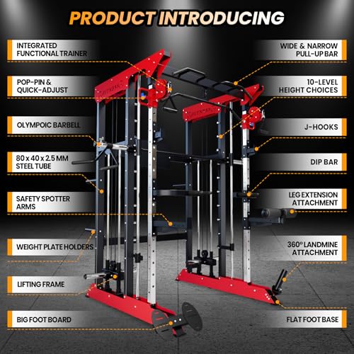 GarveeLife Power Cage Smith Machine Red