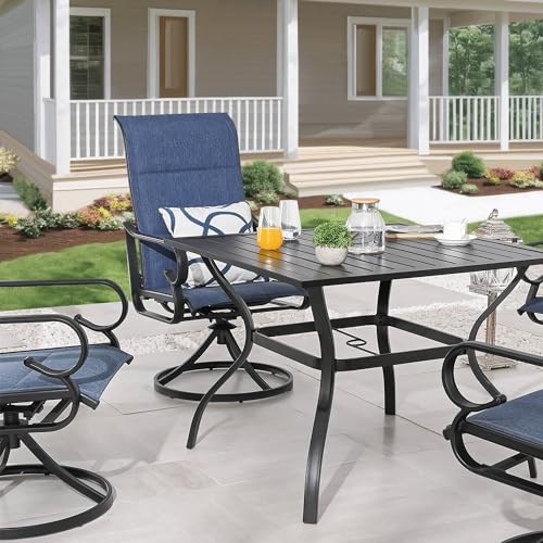 PatioFestival 5-Piece Metal Outdoor Dining Set with Swivel Rocker Chairs Blue