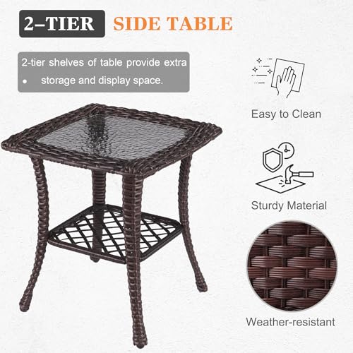 Vakollia 9-Piece Patio Furniture Set, Wicker Rattan High Back Outdoor Swivel Rocking Chairs with Couch, Ottomans, and Side Table Brown/Navy Blue