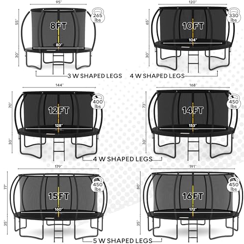 JUMPZYLLA Outdoor Trampoline with Enclosure and Ladder Black & Black