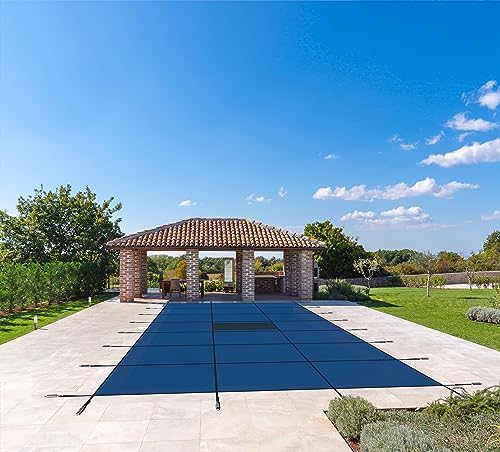 WaterWarden Inground Pool Solid Safety Cover 32' x 50' Rectangle Solid Blue With Drain Panel
