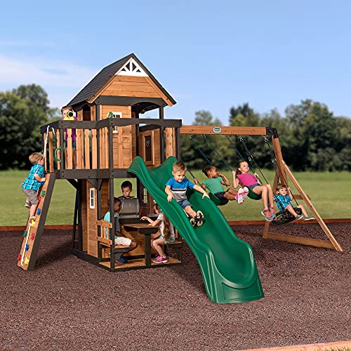 Backyard Discovery Canyon Creek Cedar Swing Set with Green Slide