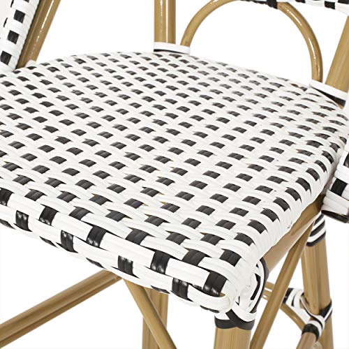 Christopher Knight Home Kinner Outdoor Barstool Black White Bamboo Print Finish