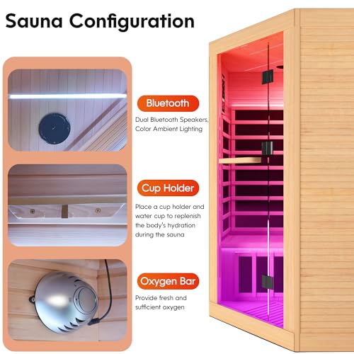 ToTibuy Corner Infrared Sauna 2-3 Person Canadian Hemlock Low-EMF Wood Color