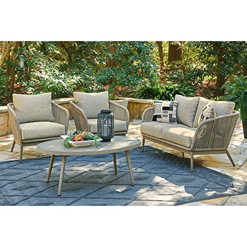 Signature Design by Ashley Swiss Valley Bohemian Outdoor Loveseat with Cushion Light Brown