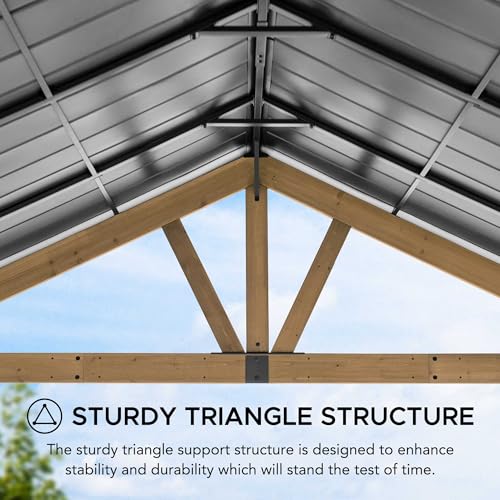 Sunjoy 13x15 ft Wood Gazebo with Black Steel Hardtop Roof and Natural Cedar Frame