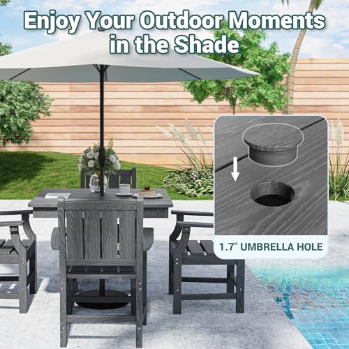Pamapic 5 PCS Outdoor Dining Set HDPE Table and Chairs with Umbrella Hole Grey
