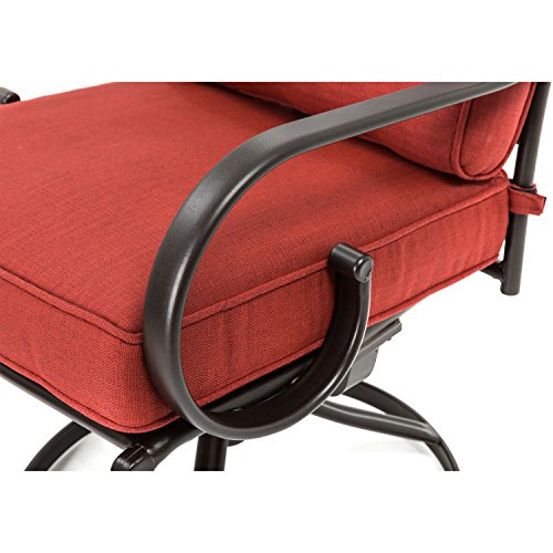 Hanover Montclair 7-Piece Outdoor Dining Set with 6 Swivel Rockers Chili Red