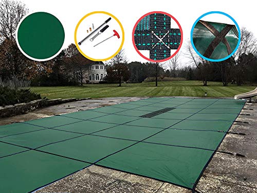 WaterWarden Safety Pool Cover 20'x40' Rectangle Solid Green With Drain Panel