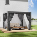GS CHIER Outdoor Louvered Pergola 10' x 10' Adjustable Roof Black with Curtain