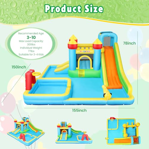 Whubefy Inflatable Water Slide Bounce House with Blower Red+Blue+Yellow