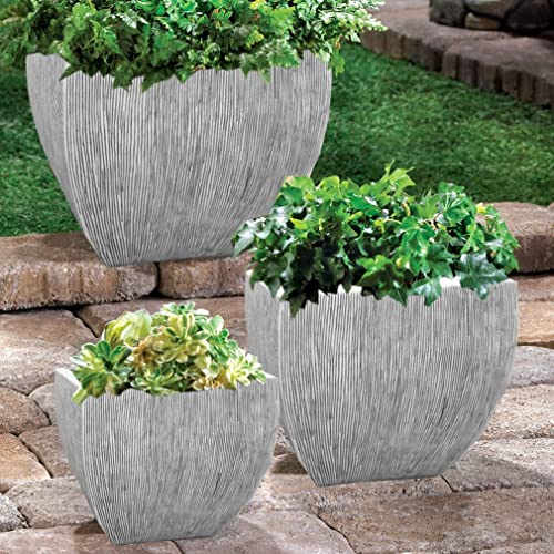 HomeRoots Large Distressed Ribbed Flower Pot Planter Gray