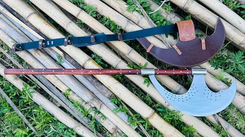 EGKH Custom Blade Large Bardiche Pole Axe Blunt Axe Head High Carbon Steel Silver